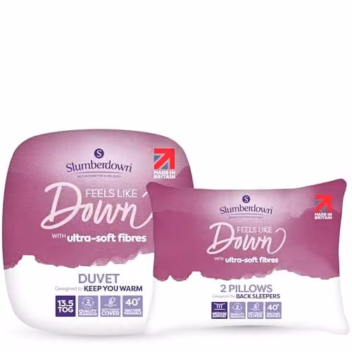 Slumberdown Feels Like Down Single Duvet 13.5 Tog and 2 Pillows Set, White, W: 135 cm x L: 200 cm – 1