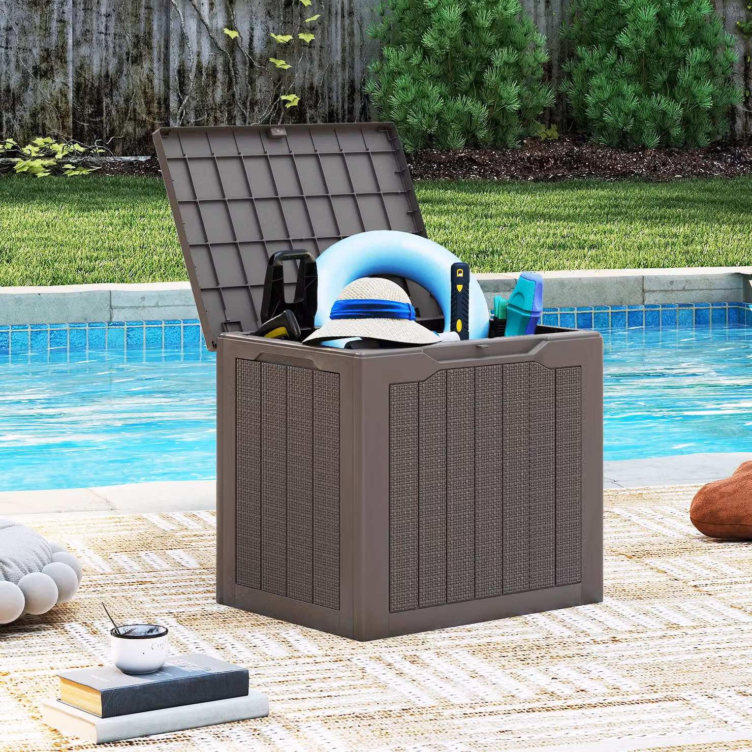 Costway 96L Outdoor Storage Deck Box with Lockable Lid in Brown – 3