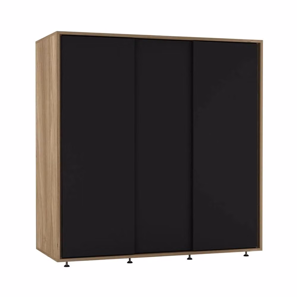 FORGEVIO Oak Wardrobe with Black Hinged Doors and Hanging Rail, W/D/H: 120 x 51.5 x 120 cm – 3
