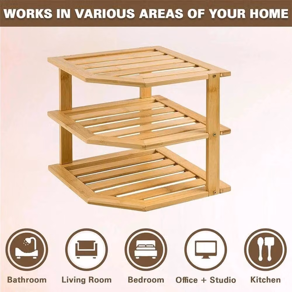 PAWNORA Bamboo Corner Plate Rack, Brown, W/D/H: 25.4 x 24.1 x 25.4 cm – 2