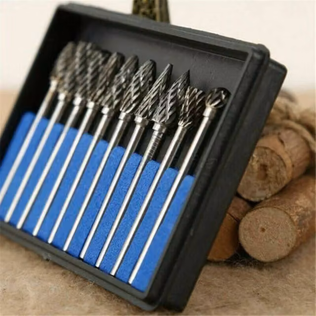 NESTLUNE 10-Piece Tungsten Carbide Steel Rotary Burr Bits, 3mm, Silver – 1