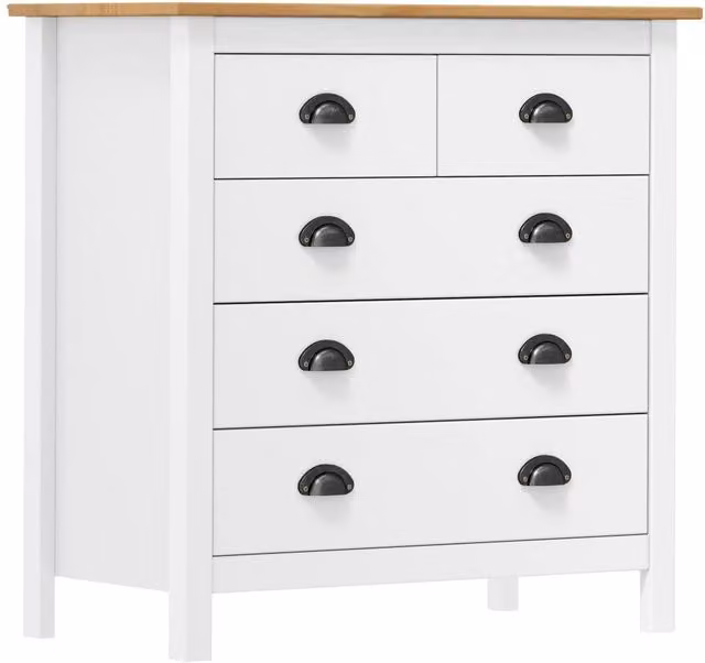 Berkfield Home Hill Sideboard in White Solid Pine Wood, W/D/H: 79 x 40 x 80 cm