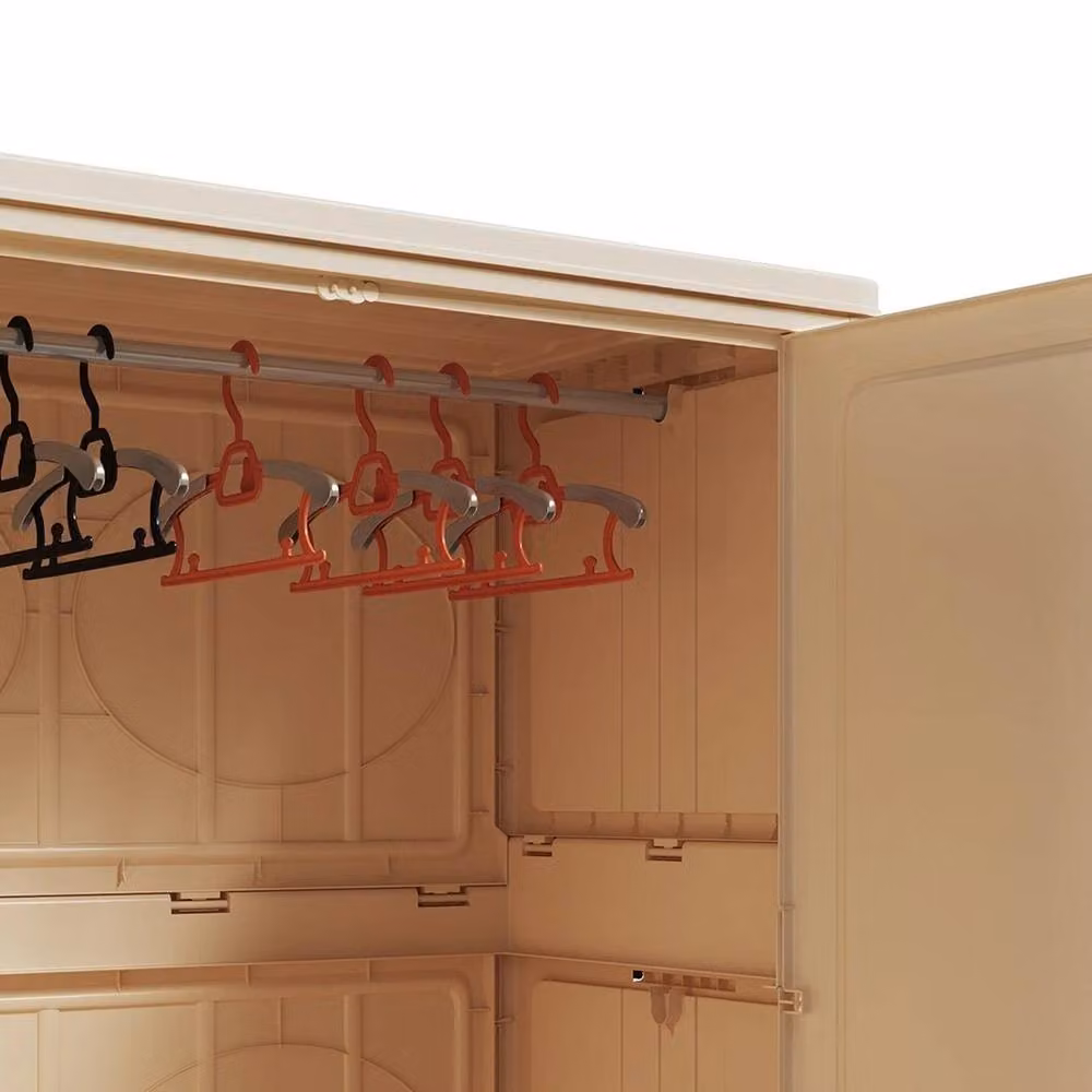 FORGEVIO Beige Plastic Wardrobe Storage Cabinet with Wheels and Hanging Rod – 2