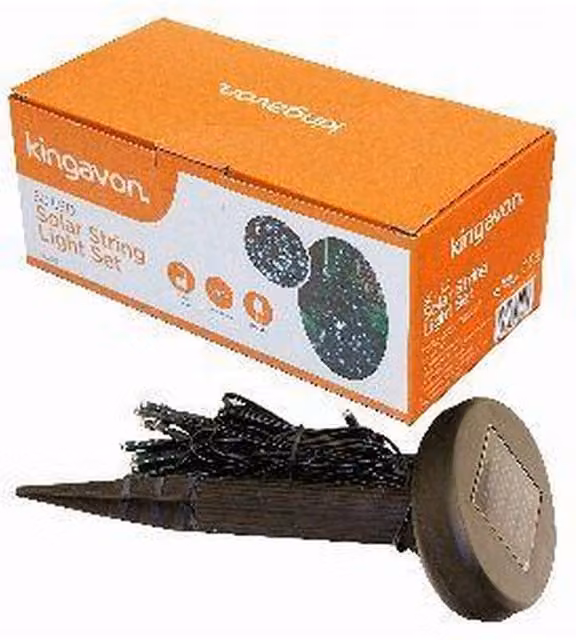 Kingavon 50 LED Solar String Lights in White and Black with Dusk Sensor