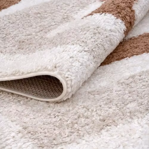 THE RUGS Moodi Modern Abstract Shaggy Area Rug in Beige and Orange, W/D/H: 80 x 300 x 3 cm – 3