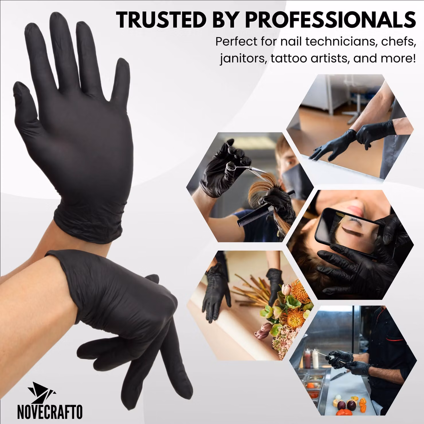 Novecrafto Disposable Nitrile Gloves, Black, Small, 2 Boxes of 100 Gloves Each, Powder and Latex Free – 5