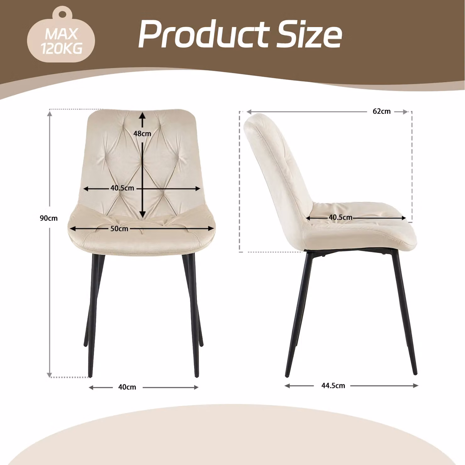 SONARA Modern Set of 2 Velvet Dining Chairs with Ergonomic Upholstered Seats in Beige – 2