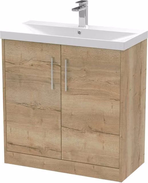 Balterley Winshill Contemporary 2 Door Freestanding Bathroom Vanity Basin Unit, Light Oak Brown, Width: 80 cm