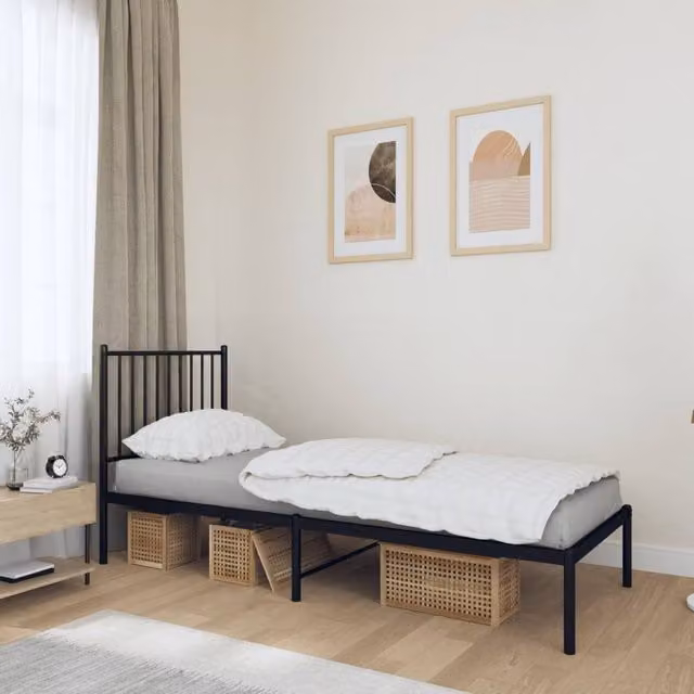 Berkfield Home Metal Bed Frame with Headboard in Black, W/D/H: 80 x 200 cm