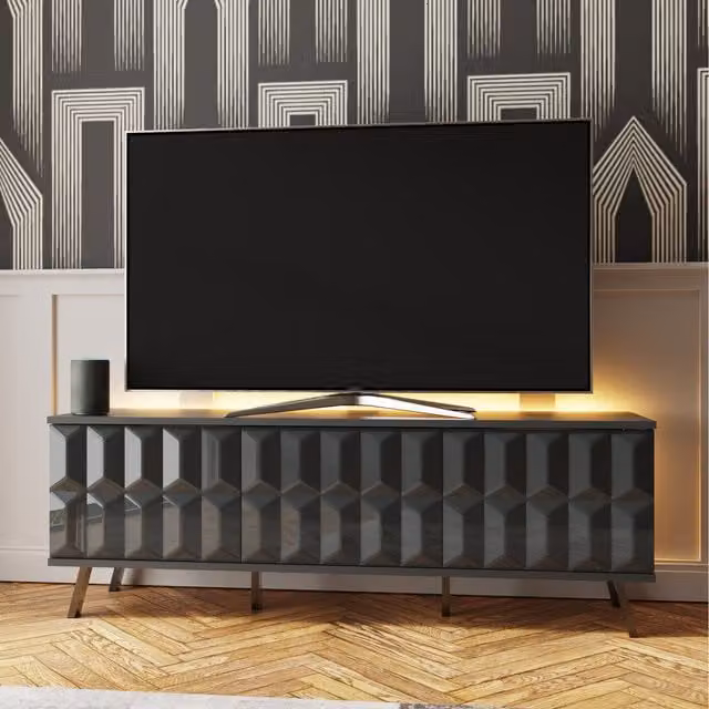 Frank Olsen Elevate 1500 Modern Grey Glossy Geometric TV Unit
