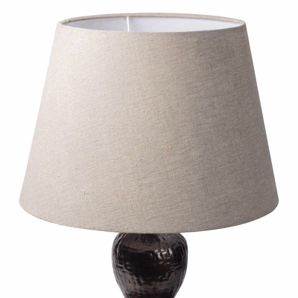 Elm Home And Garden Antique Bronze Round Table Lamp with White Fabric Shade – 3