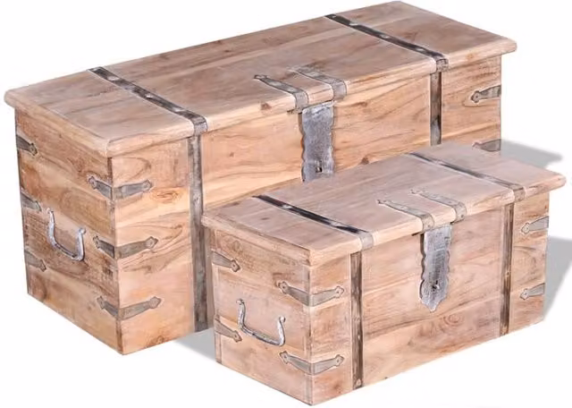 Berkfield Home Two Piece Acacia Wood Storage Chest Set in Brown and White