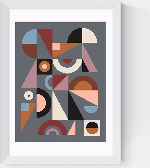 East End Prints Graphic IX Abstract Geometric Framed Art Print in White and Multicolour