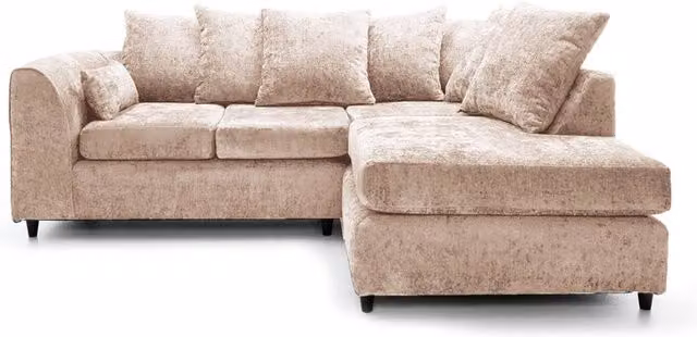 Furnishings For Less UK Monaco Chenille Fabric 3 to 4 Seater L Shaped Corner Sofa, Right Hand Facing, Beige