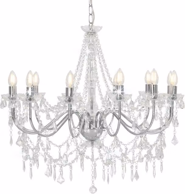 Berkfield Home Silver Crystal Bead Chandelier for 12 x E14 Bulbs