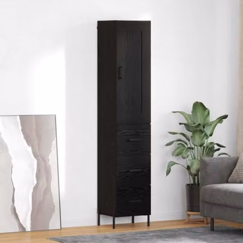 vidaXL Modern Black Highboard with 3 Drawers and Internal Shelves, W/D/H: 34.0 x 31.2 x 180.0 cm – 2