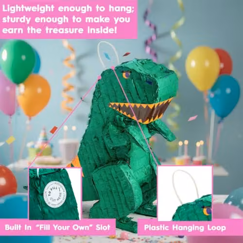 Fax Potato Rex the Dinosaur Pinata Set with Blue Buster Stick and Blindfold, W40 x D13 x H55 cm – 3
