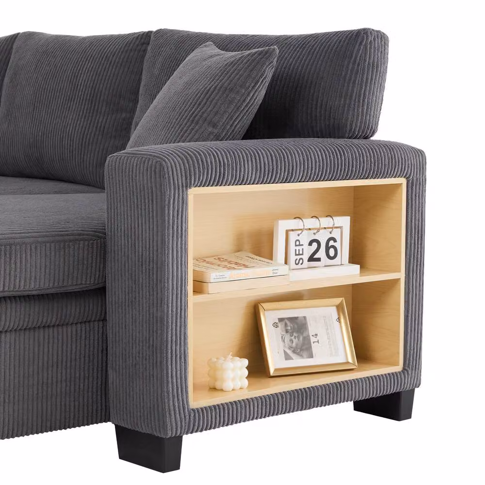 FENCHILIN L-Shaped Pull-out Sofa Bed with Reversible Chaise and 2 Matching Ottomans in Grey – 9