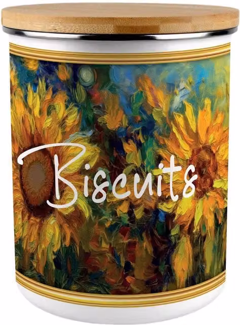 Purely Home Sunflower Impressionism Extra Large Enamel Biscuit Tin, Multicoloured Floral Design