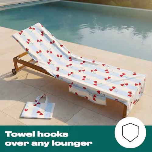 OHS Blue Heart Cherries Microfibre Beach Towel, W: 75 cm, L: 215 cm – 4