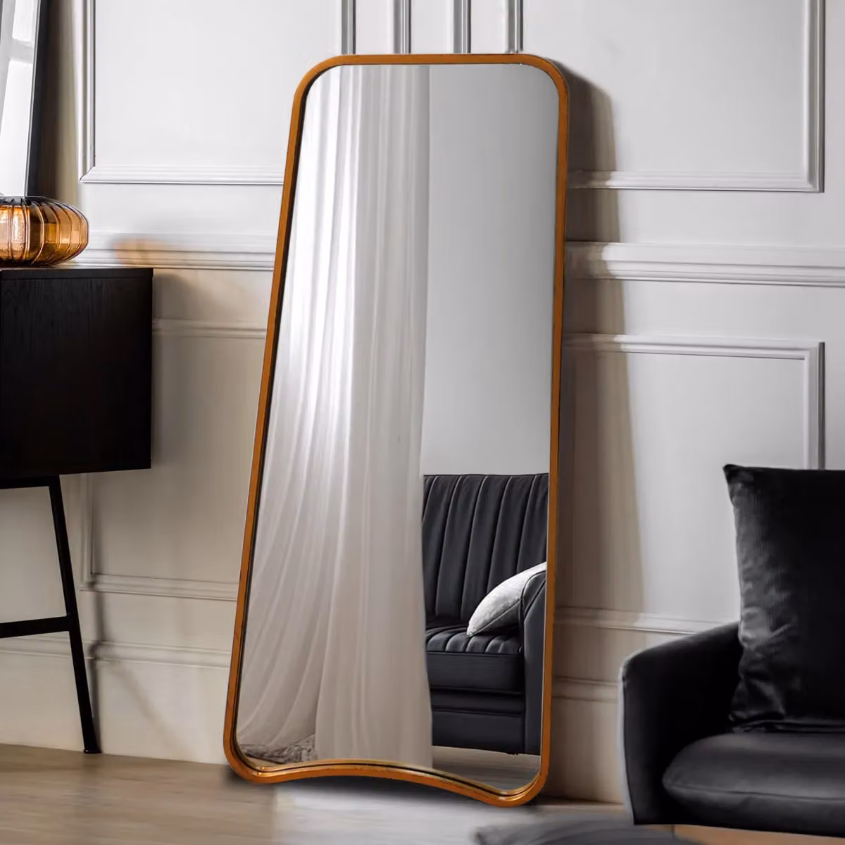 Agenzia 14 Modern Gold Curved Metal Frame Full Length Wall Mirror H 122 cm x W 58 cm – 3