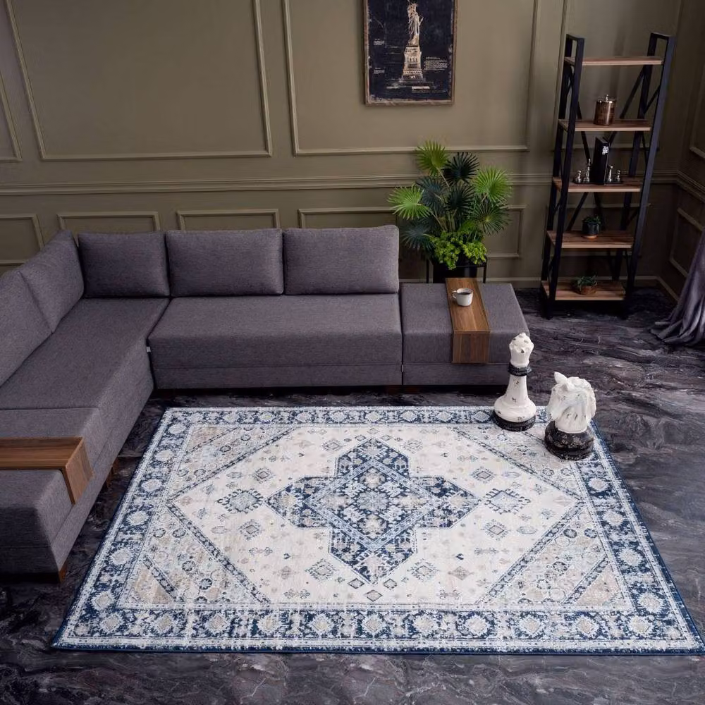 THE RUGS Montana Medallion Blue and Cream Oriental Area Rug W: 240 cm, D: 340 cm – 2