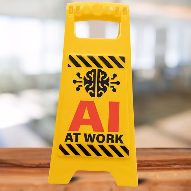 Boxer Gifts AI at Work Novelty Tabletop Desk Sign in Black and Yellow