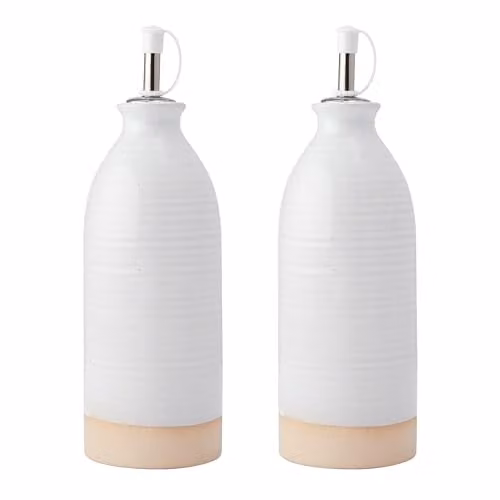 KitchenCraft Idilica Stoneware Oil and Vinegar Bottles, Set of 2, Beige and White