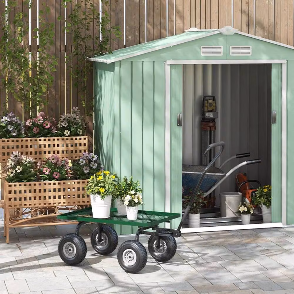 NESTLUNE Garden Trolley Cart with Pneumatic Wheels in Green – 6