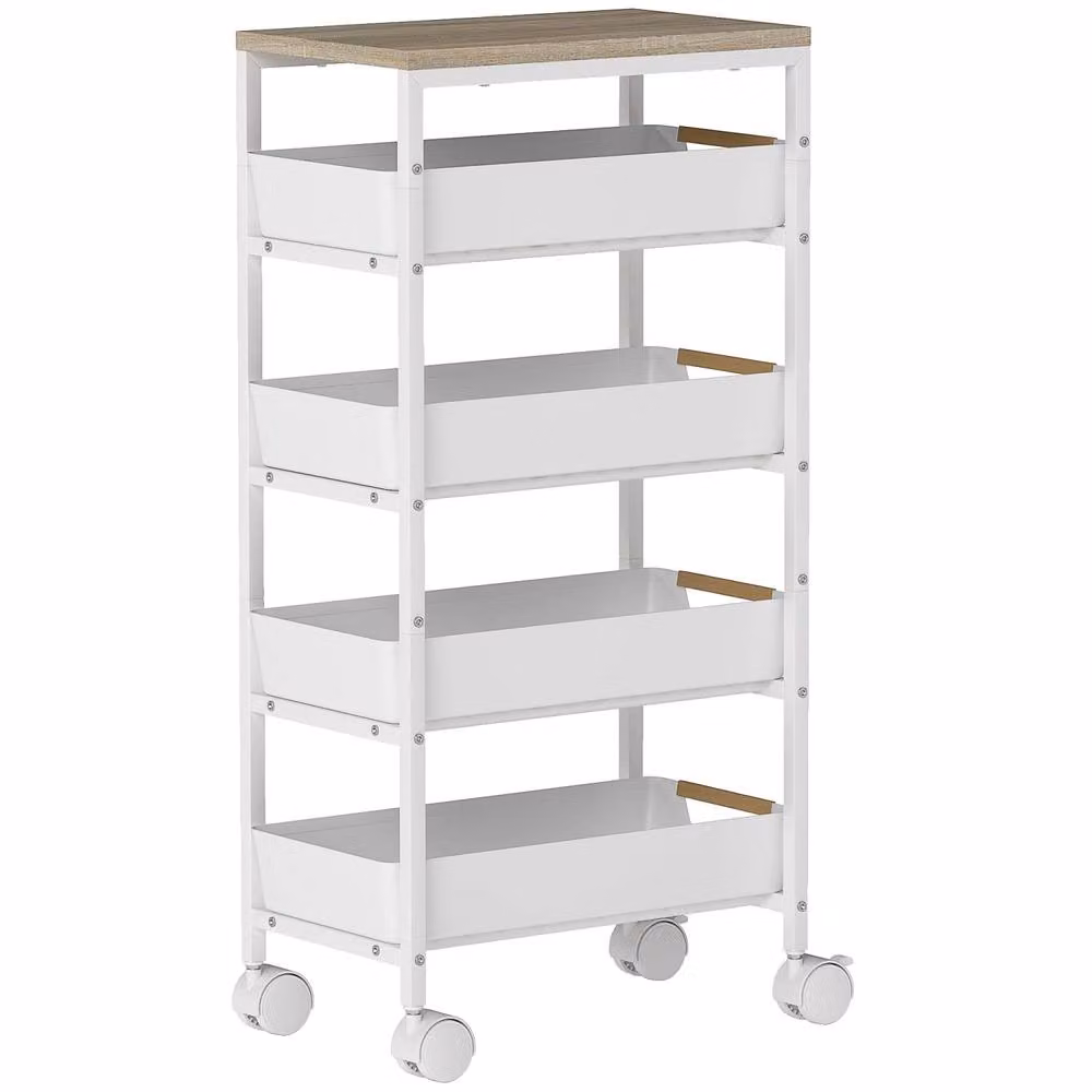 Wyld Haus Lubani White 5 Tier Slim Storage Trolley on Wheels H: 82.0 cm, W: 39.5 cm, D: 24.0 cm – 2