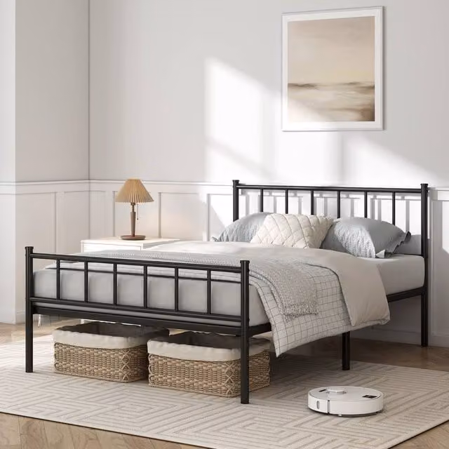 MCC Direct Finn Modern Metal Bed Frame with Headboard and Footboard in Black, Double (W: 140 cm x L: 200 cm)
