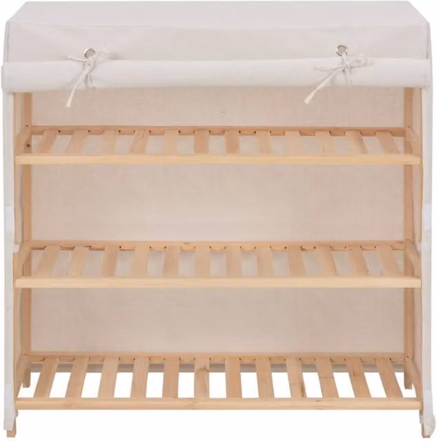 Berkfield Home Shoe Cabinet with Fabric Cover in White, W/D/H: 79 x 40 x 80 cm