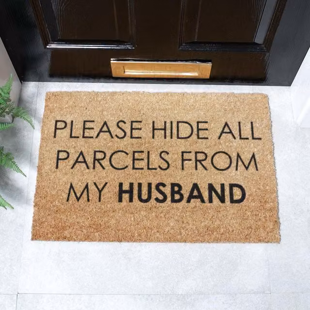 Artsy Mats Please Hide All Parcels From My Husband Doormat in Black and Brown, W/D: 60 x 40 cm – 1