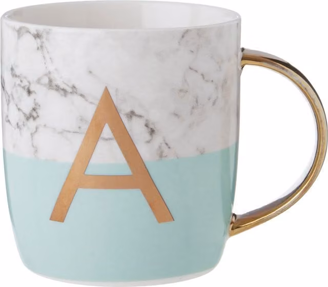 Orsina Personalized Pastel Green and Gold Monogram Ceramic Mug