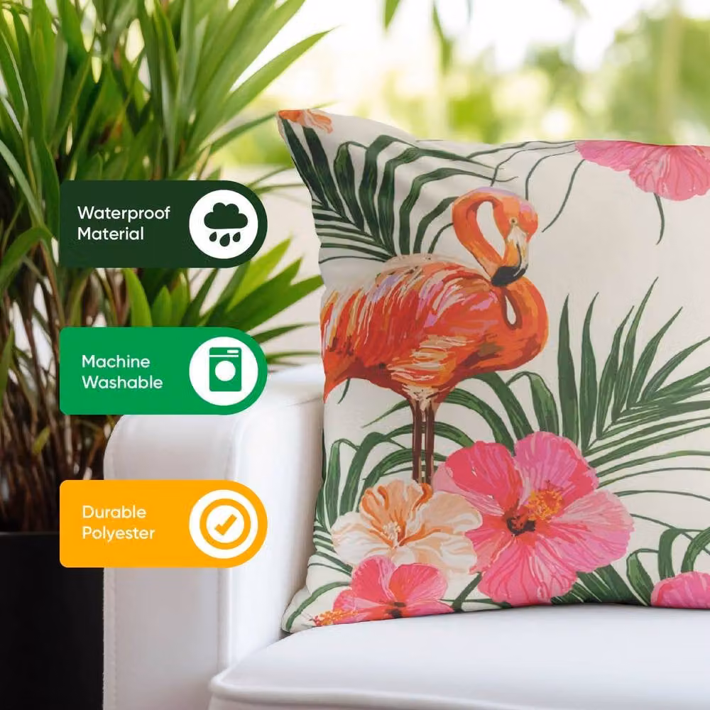 Gardenwize Pack of 2 Multicolour Flamingo and Palm Print Square Outdoor Scatter Cushions – 4