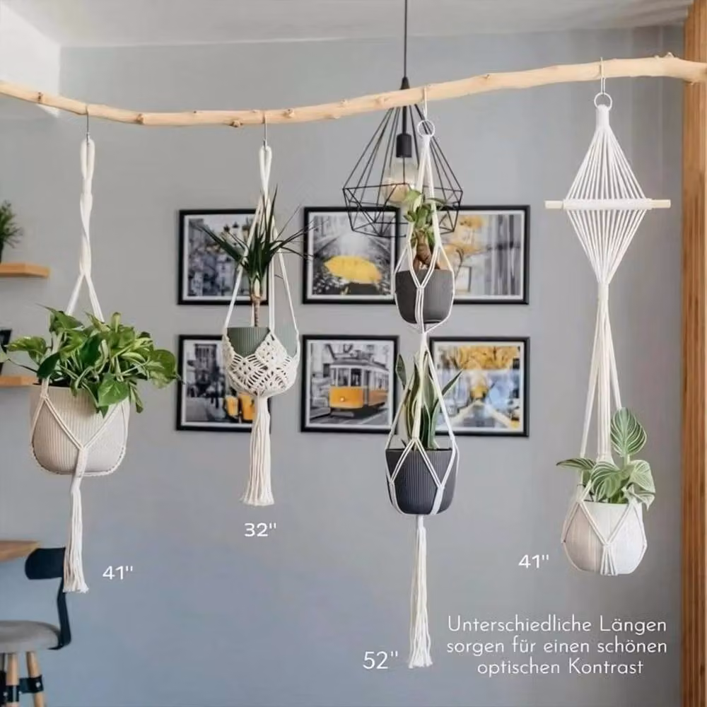 FLAVORA Set of 4 Beige Macrame Rope Hanging Planters for Indoor Use – 2