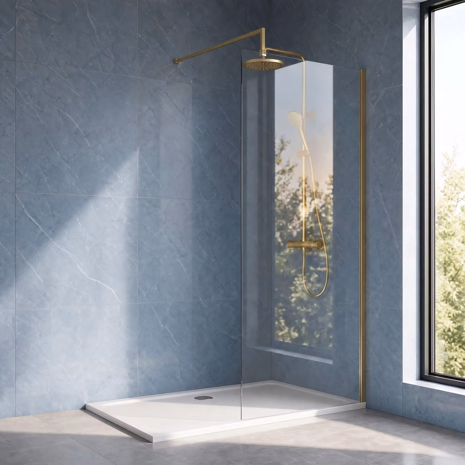 Balterley 8mm Frameless Single Panel Wetroom Screen and Support Bar with Clear Glass in Gold, W: 90 cm, H: 185 cm – 2