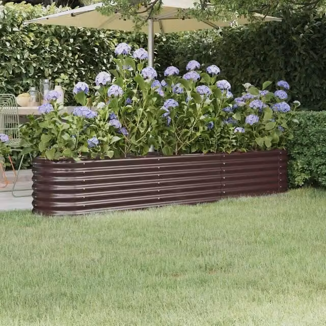 Berkfield Home Garden Powder-coated Steel Raised Bed in Brown, W/D/H: 224 x 40 x 36 cm