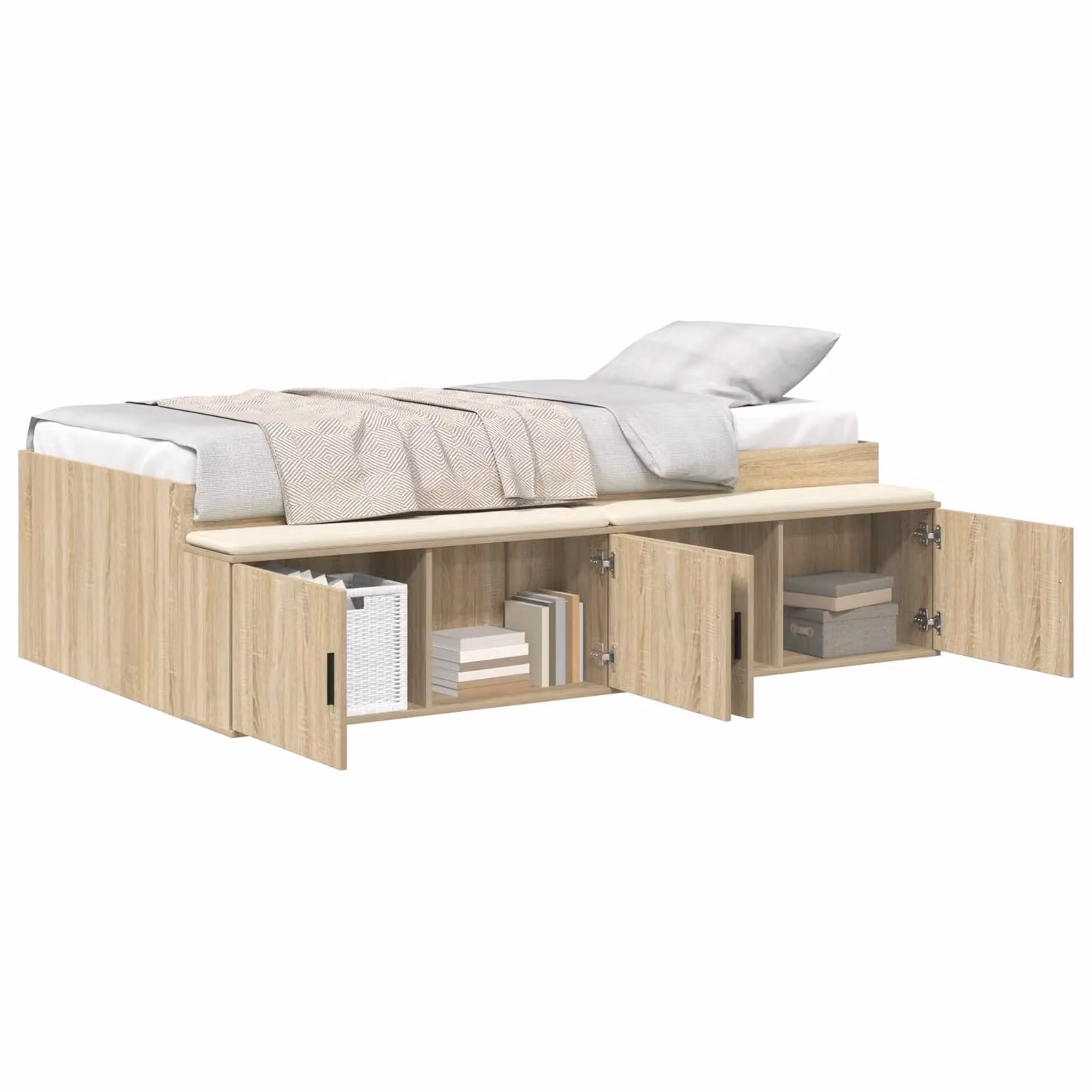 Berkfield Home Sonoma Oak Storage Bed Frame in Brown, 90 x 200 cm – 2