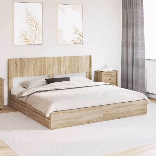 Berkfield Home Modern Bed Frame with Headboard and Side Compartment Storage in Sonoma Oak Brown, W/D/H: 180 x 200 cm