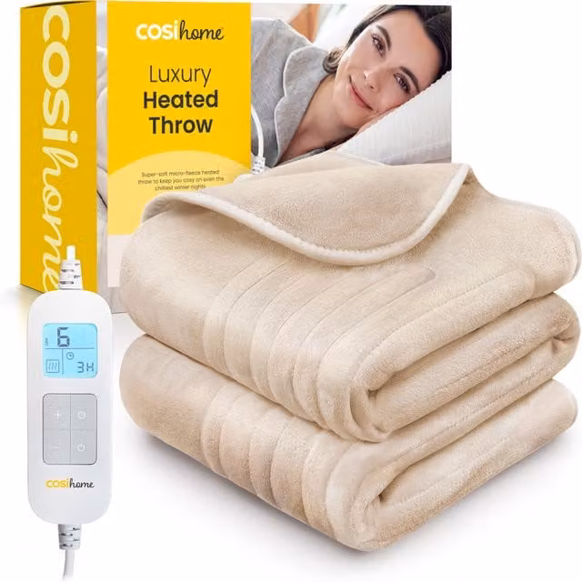 Cosi Home Fleece Electric Heated Throw in Beige