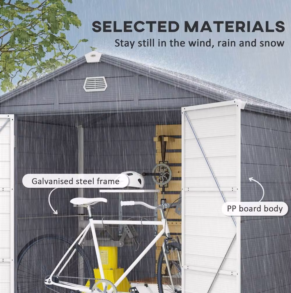 STILVORA Modern Metal Garden Storage Shed in Grey with Foundation Kit – 5
