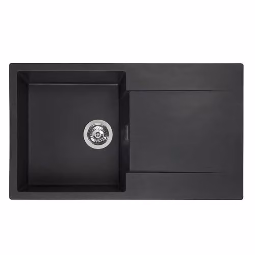 Reginox Amsterdam 10BS Reversible 1.0 Bowl Granite Composite Inset Kitchen Sink, Black, W: 44 cm, D: 40 cm, H: 20 cm – 1