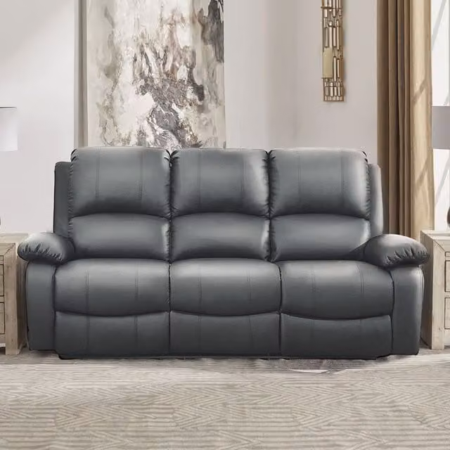 Comfy Living 3 Seater Reclining Sofa in Grey Synthetic Leather