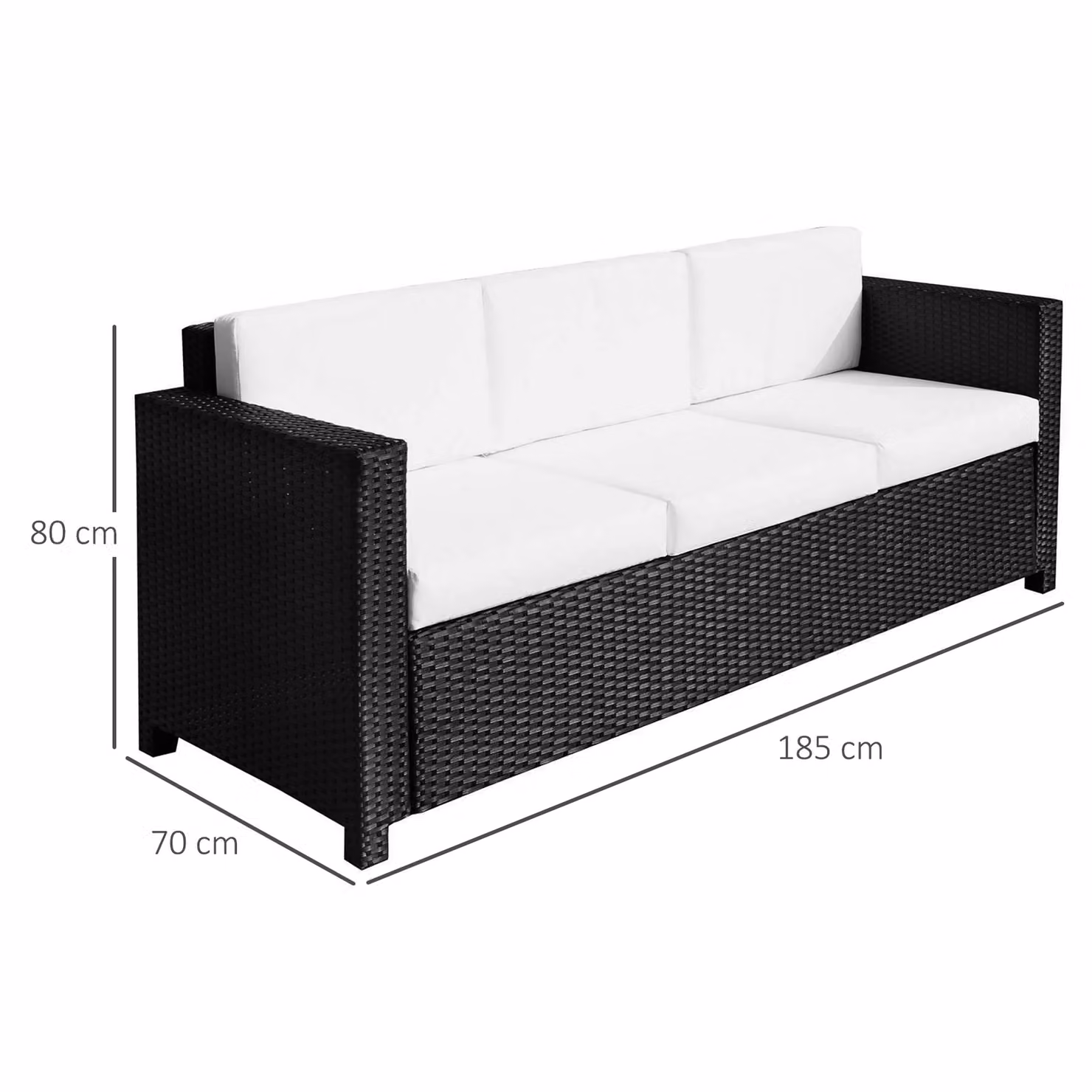 Outsunny 3 Seater Rattan Outdoor Sofa with Metal Frame and Fire Resistant Cushions, Black – 3