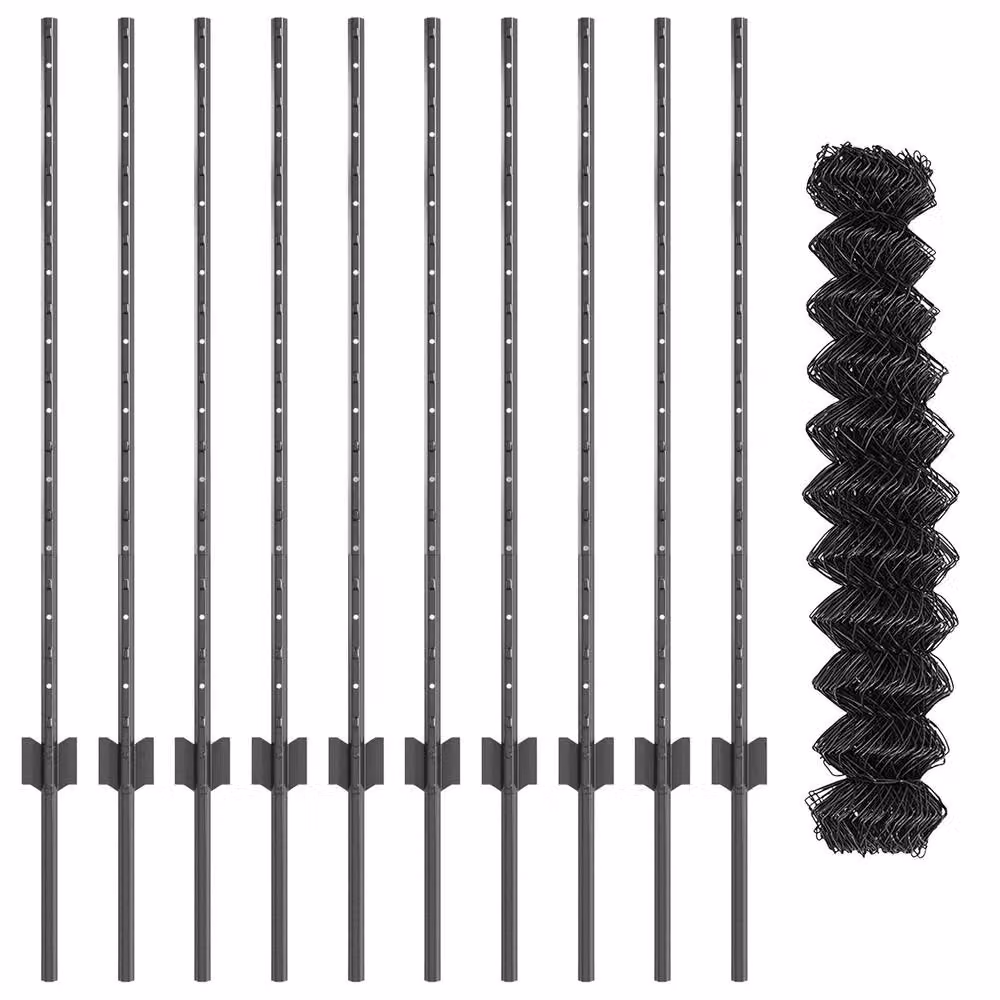 Berkfield Home Grey Galvanised Steel Chain Link Fence with 20 U-Profile Posts, W: 10 m, H: 1.4 m – 3