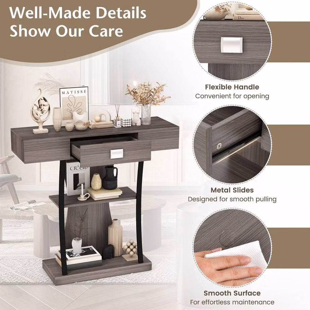 CASART Modern Grey Console Table with Drawer for Living Room or Hallway – 8