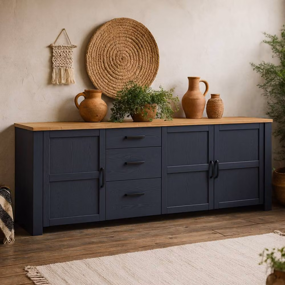 Wyld Haus Bramblecroft Large Navy and Natural Oak Sideboard with 3 Doors and 3 Soft-Close Drawers – 2