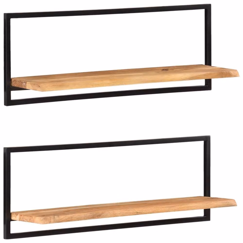 Berkfield Home Set of 2 Industrial Wall Shelves in Brown Acacia Wood and Steel, W: 100 cm, D: 24 cm, H: 35 cm – 2