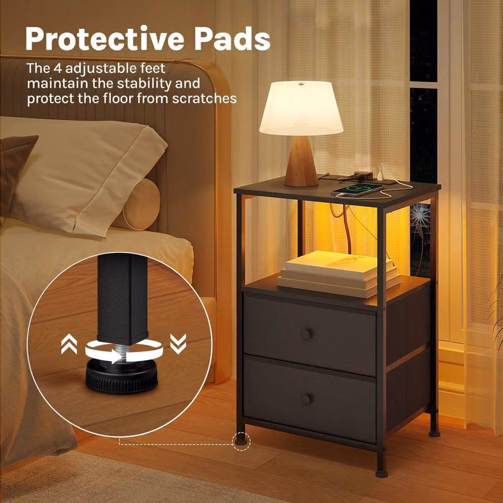 SPETLEK Set of 2 Black Wooden Bedside Table Cabinets with Integrated Lighting – 3